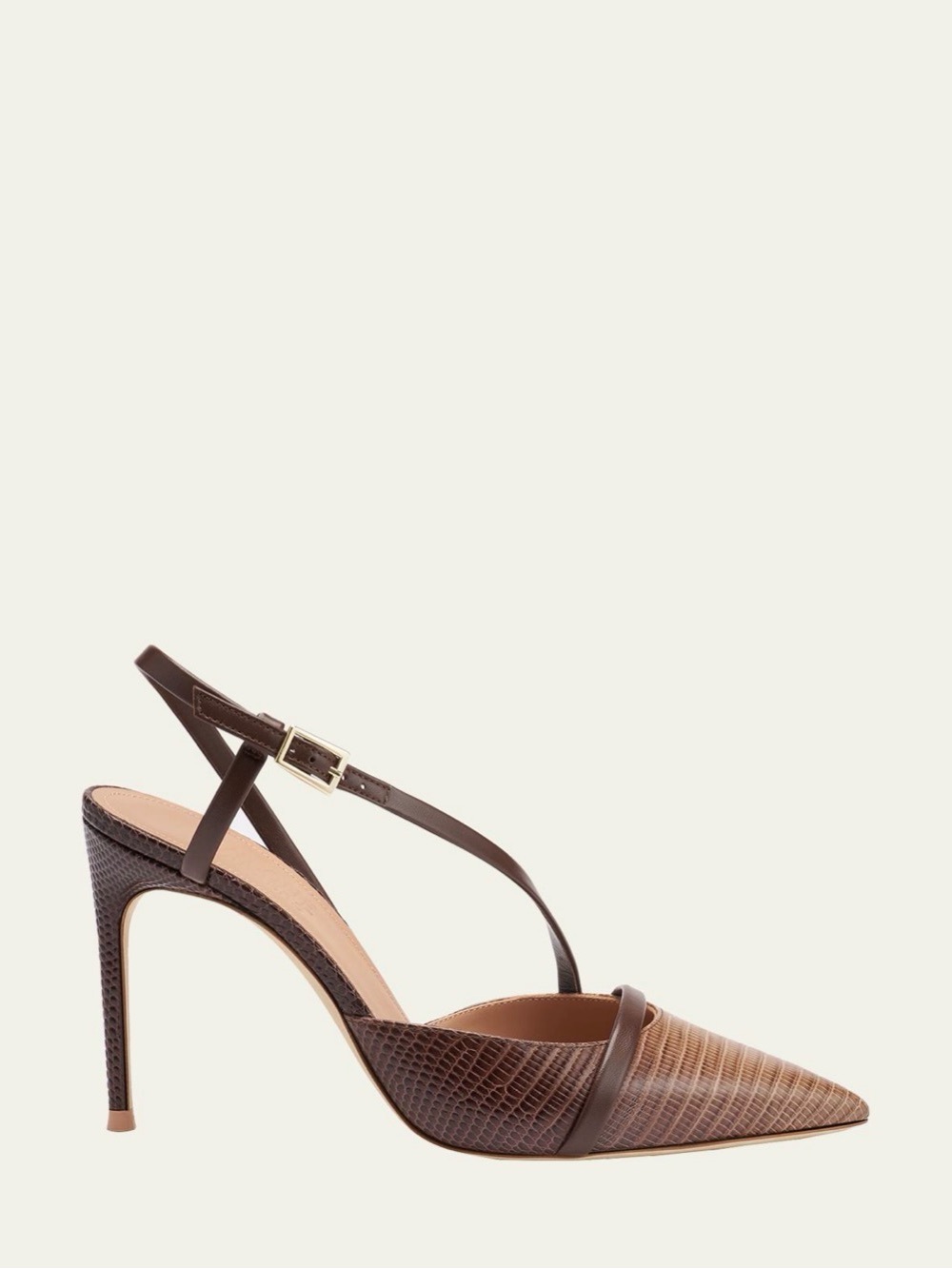 Malone Souliers - Brown Textured Leather Pointed-Toe Slingback Heels. Size 8
